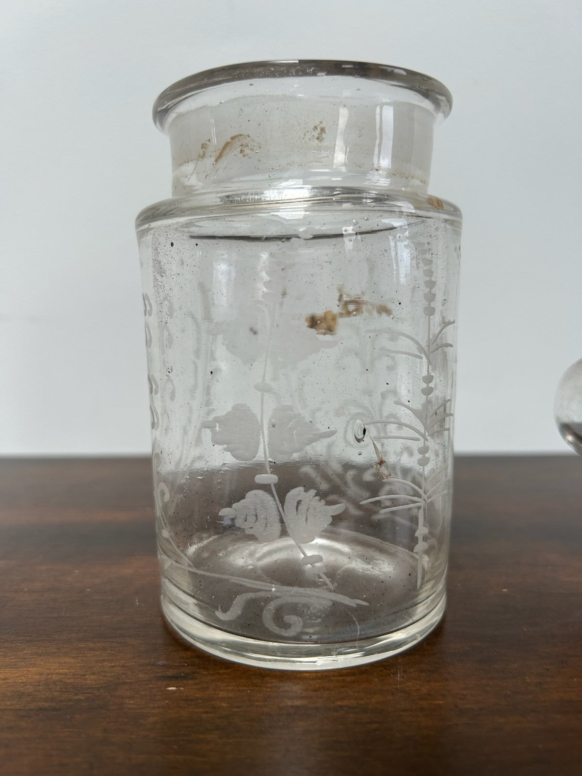 Antique Cut Glass Dressing Jar with Silver Collar & Glass Cover 14cm0