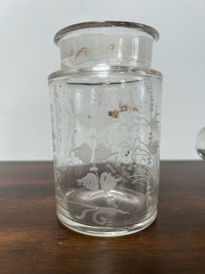 Antique Cut Glass Dressing Jar with Silver Collar & Glass Cover 14cm
