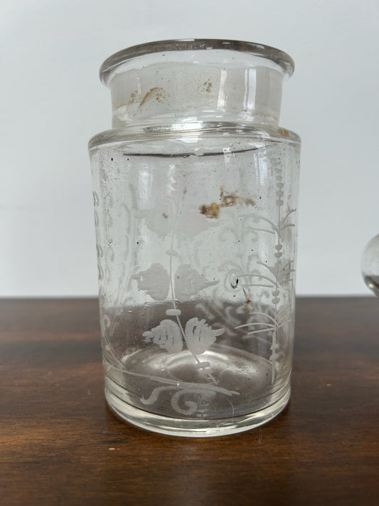 Antique Cut Glass Dressing Jar with Silver Collar & Glass Cover 14cm0