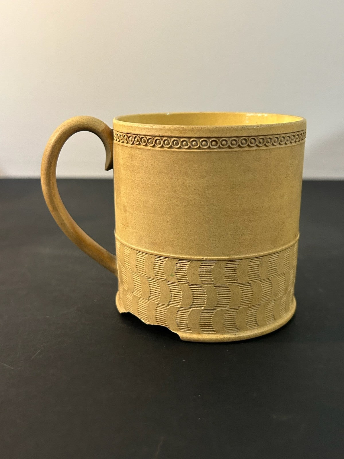 Antique English Caneware Cup c1800 1820 Engine Turned Basketweave 8cm A/F0