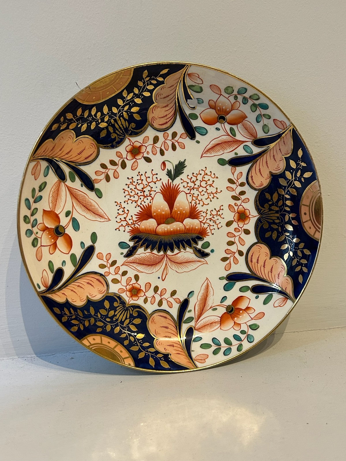 Antique English Porcelain Imari Pattern Plate Iron Red Cobalt Gilt No 318 AF0