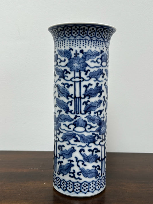 Pair Chinese Blue & White Porcelain Sleeve Vases Four Character Mark0