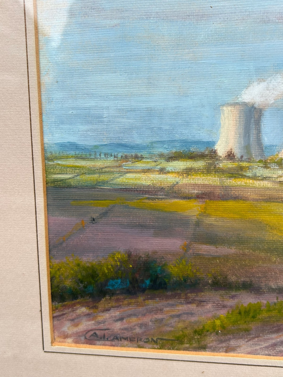 A.I. Cameron Oil Painting Power Plant Countryside Vintage Unusual Framed5