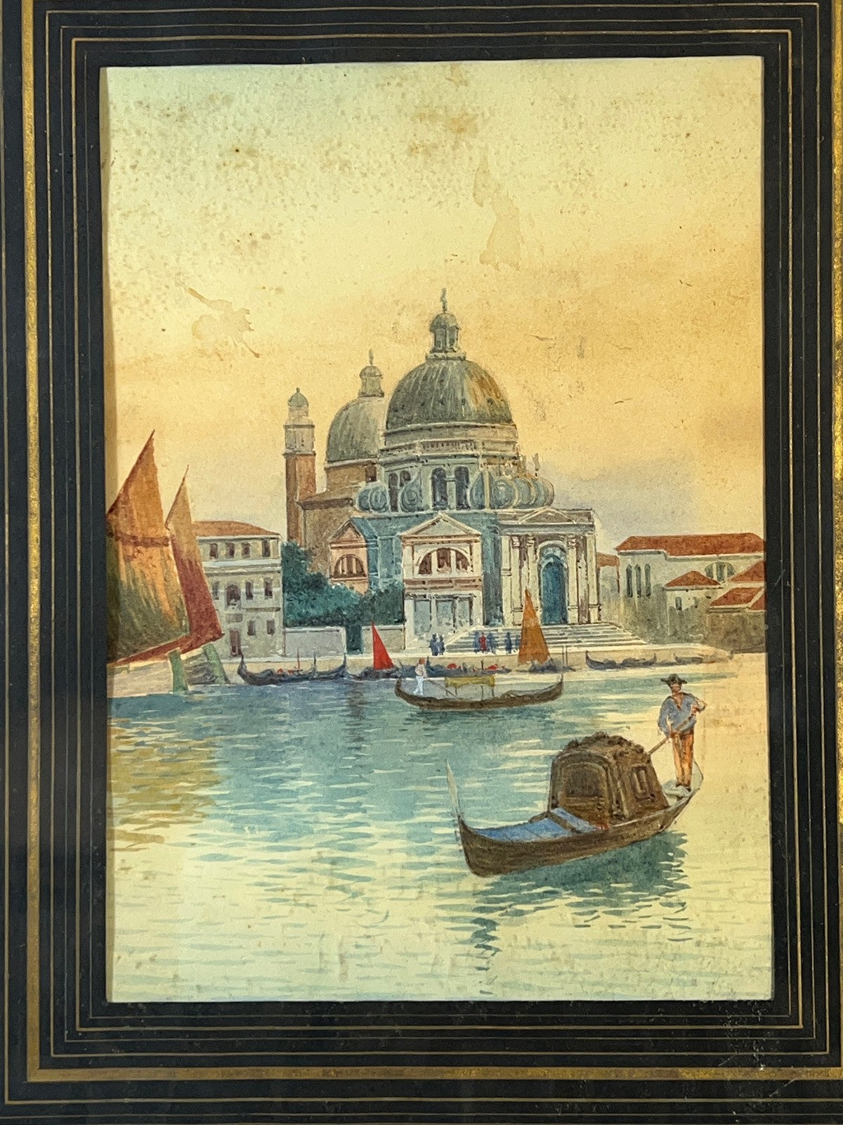 Vintage Venice Watercolour Santa Maria della Salute Gondola Grand Canal Framed3