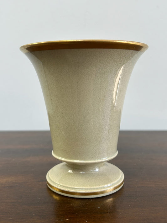 Wedgwood Drabware Cream & Gold Conical Vase Antique English Stoneware0