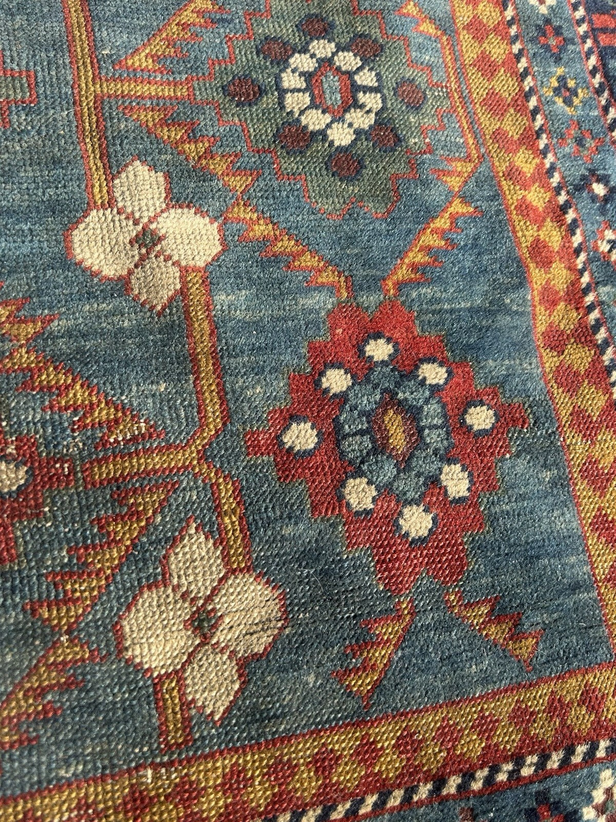 Antique Caucasian Kuba Rug c1900 Blue Lattice Chichi Hand Knotted Wool 127x155cm6