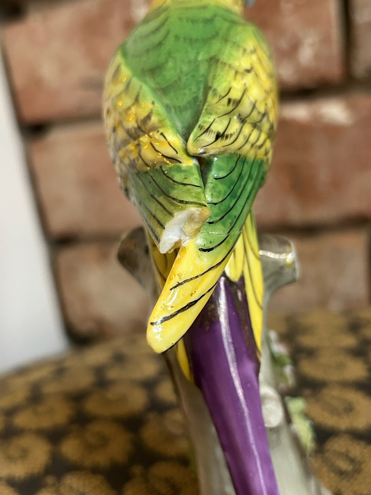 Capodimonte Porcelain Budgie Figure Flower Encrusted Stump Crowned N Repaired9
