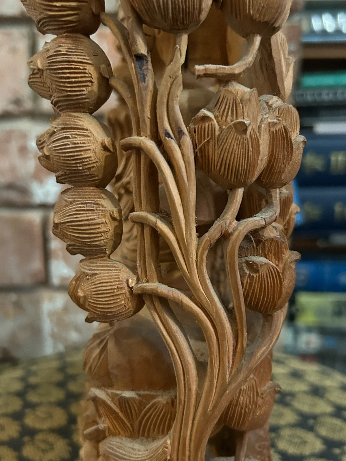 Chinese Carved Wood Guanyin Figure Group Dragons Lotus Deeply Carved Panel18