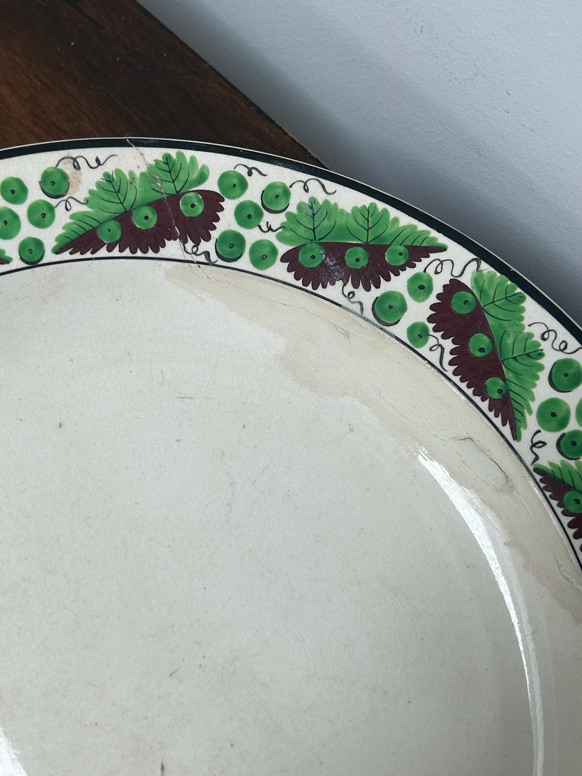 Antique Spode Creamware Plate Hand Painted Green Purple Vine Grape Border 25cm2