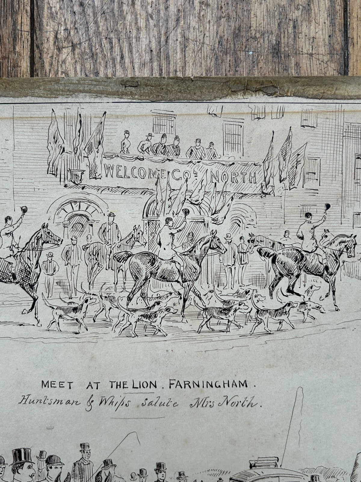 Sturgess Original Pen & Ink Drawing Mid Kent Staghounds Meet at Lion Farningham3