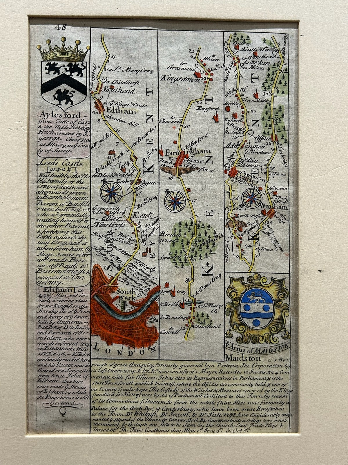 Antique Owen Bowen Britannia Depicta Road Map Kent Maidstone Leeds Castle1