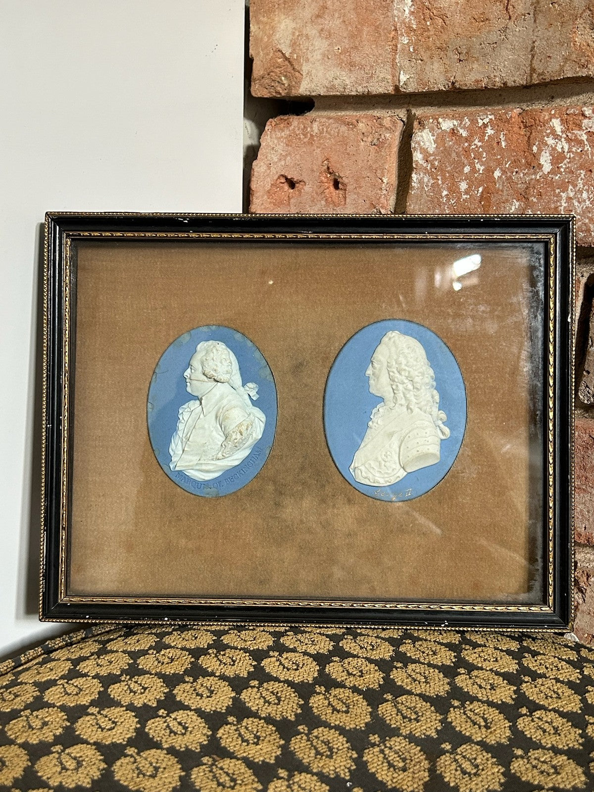 Pair Framed 18th Century Wedgwood Blue Jasper Portrait Medallions Marquis0