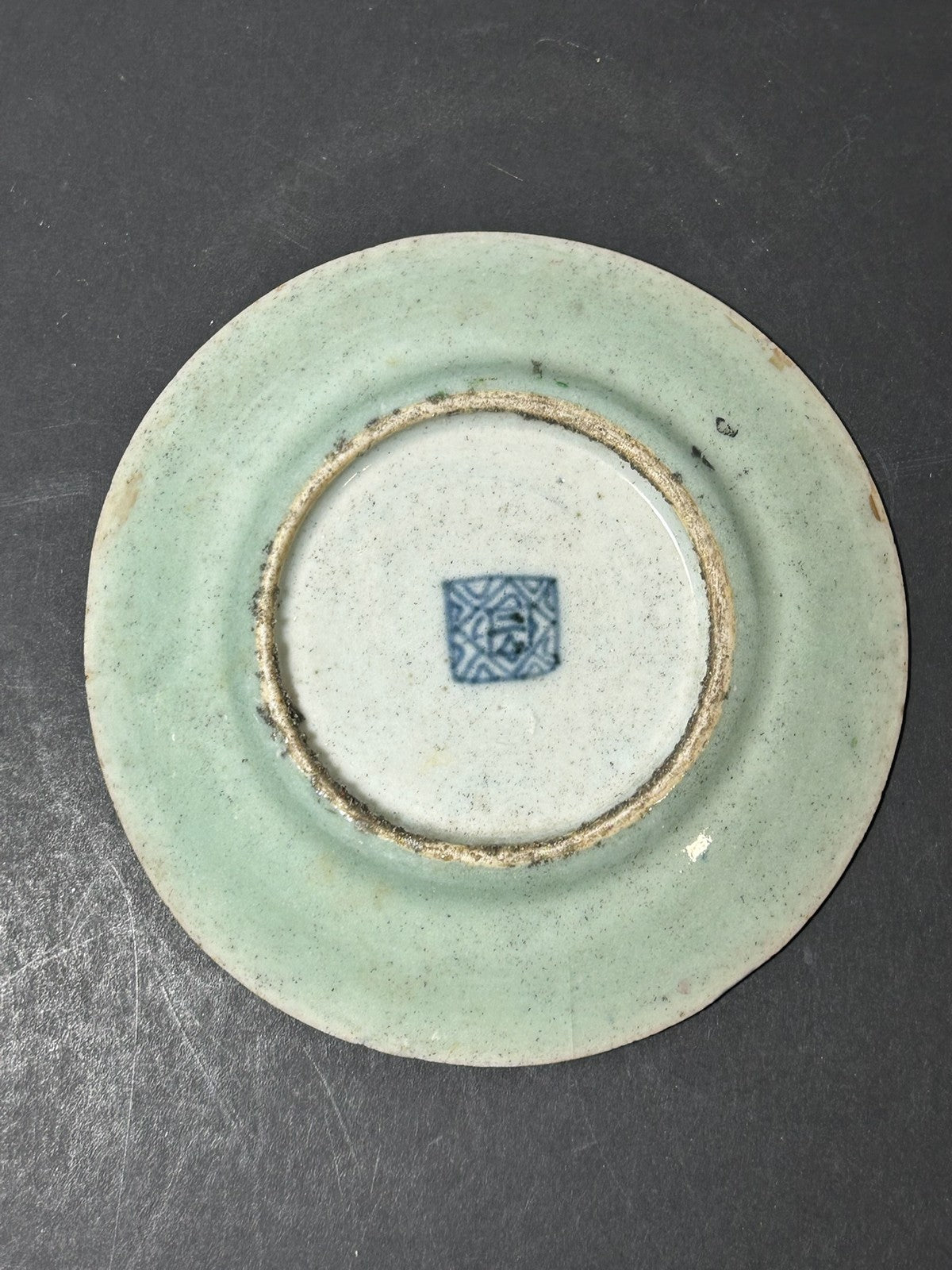 Antique Chinese Canton Famille Rose Small Plate Butterflies Celadon Ground 15cm2