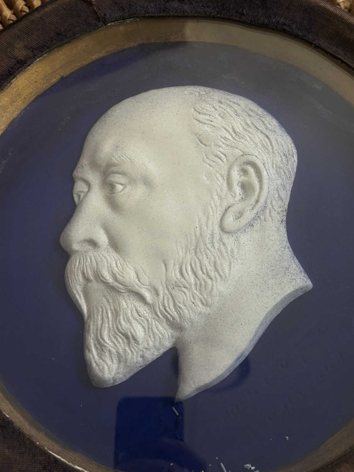 Antique Edward VII Blue Ground Relief Portrait Plaque, c.1910