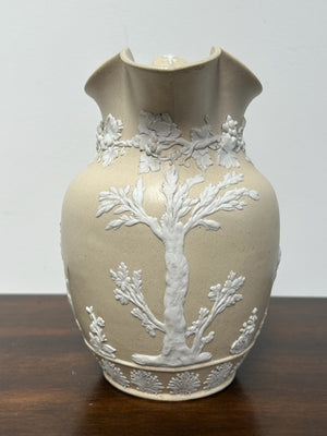 Antique Relief Moulded Stoneware Jug Wedgwood Style Buff White Sprigged c1830