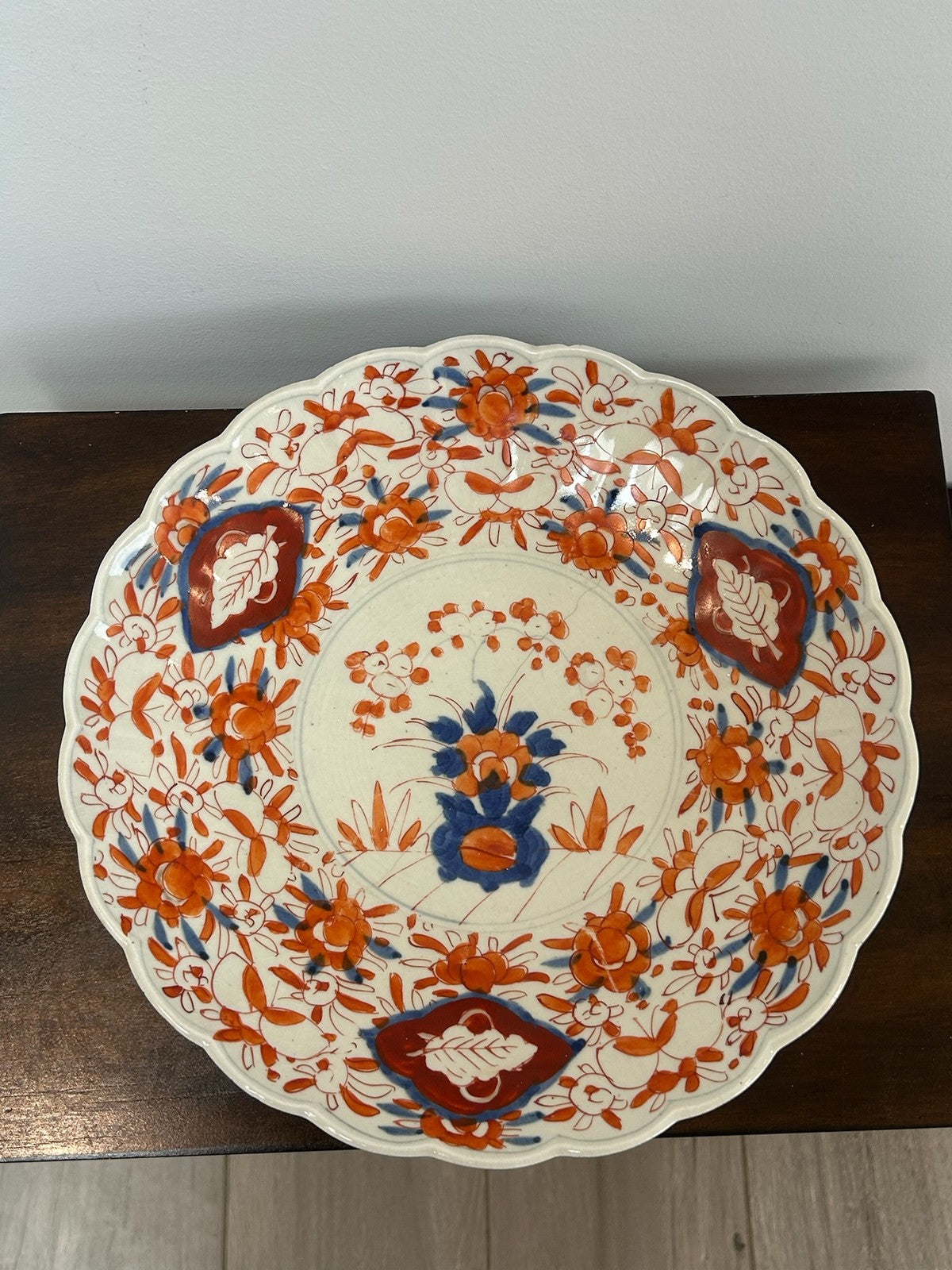 Antique Japanese Imari Porcelain Plate Iron Red Blue A/F Chip0