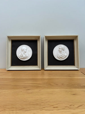 Pair Antique Plaster Relief Portrait Medallions Walter Scott & Lord Byron Framed
