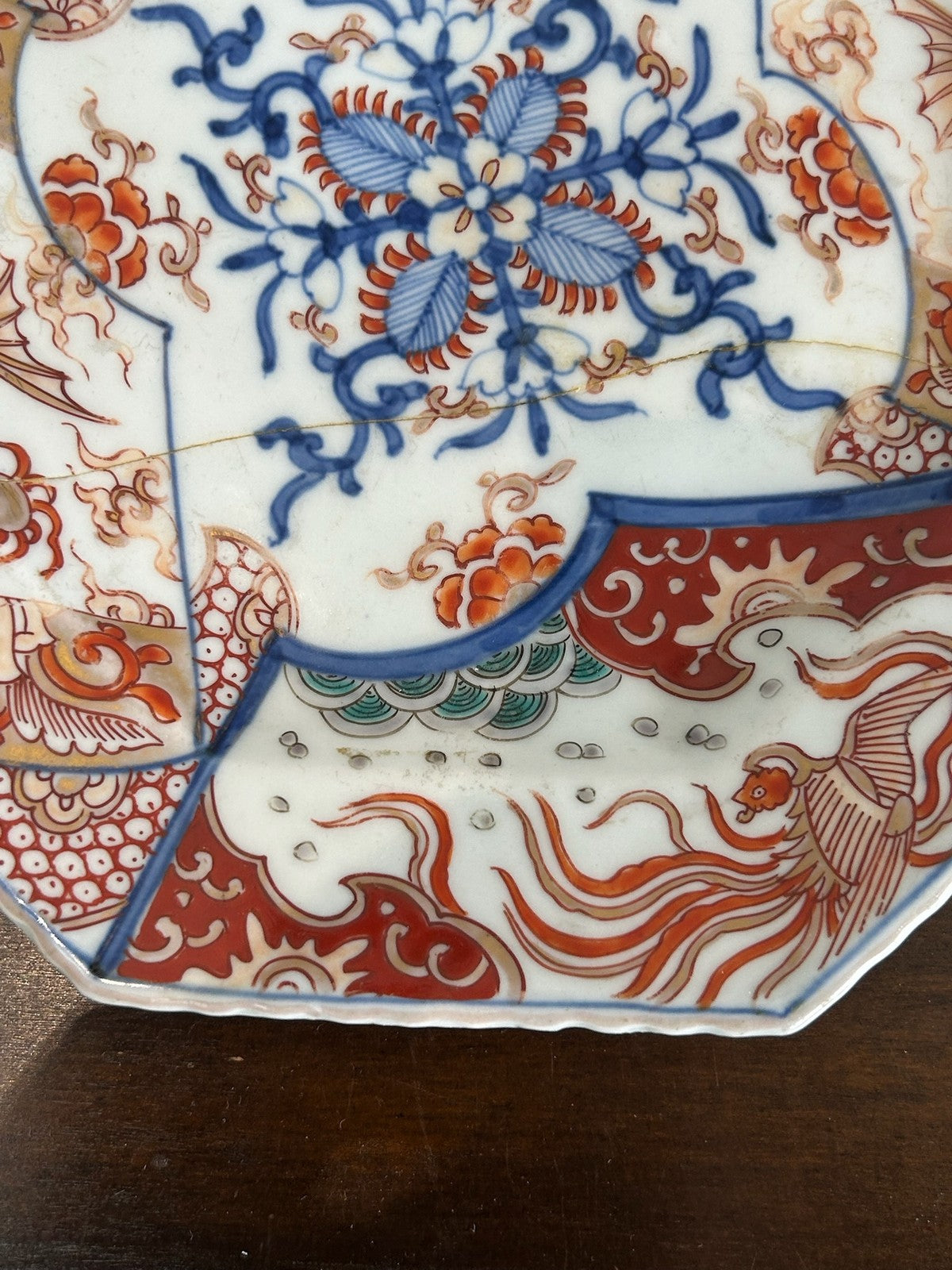 Japanese Hand Painted 8 Sided Plate c.1900 Asian Decorative Art 6.75" Repaired3