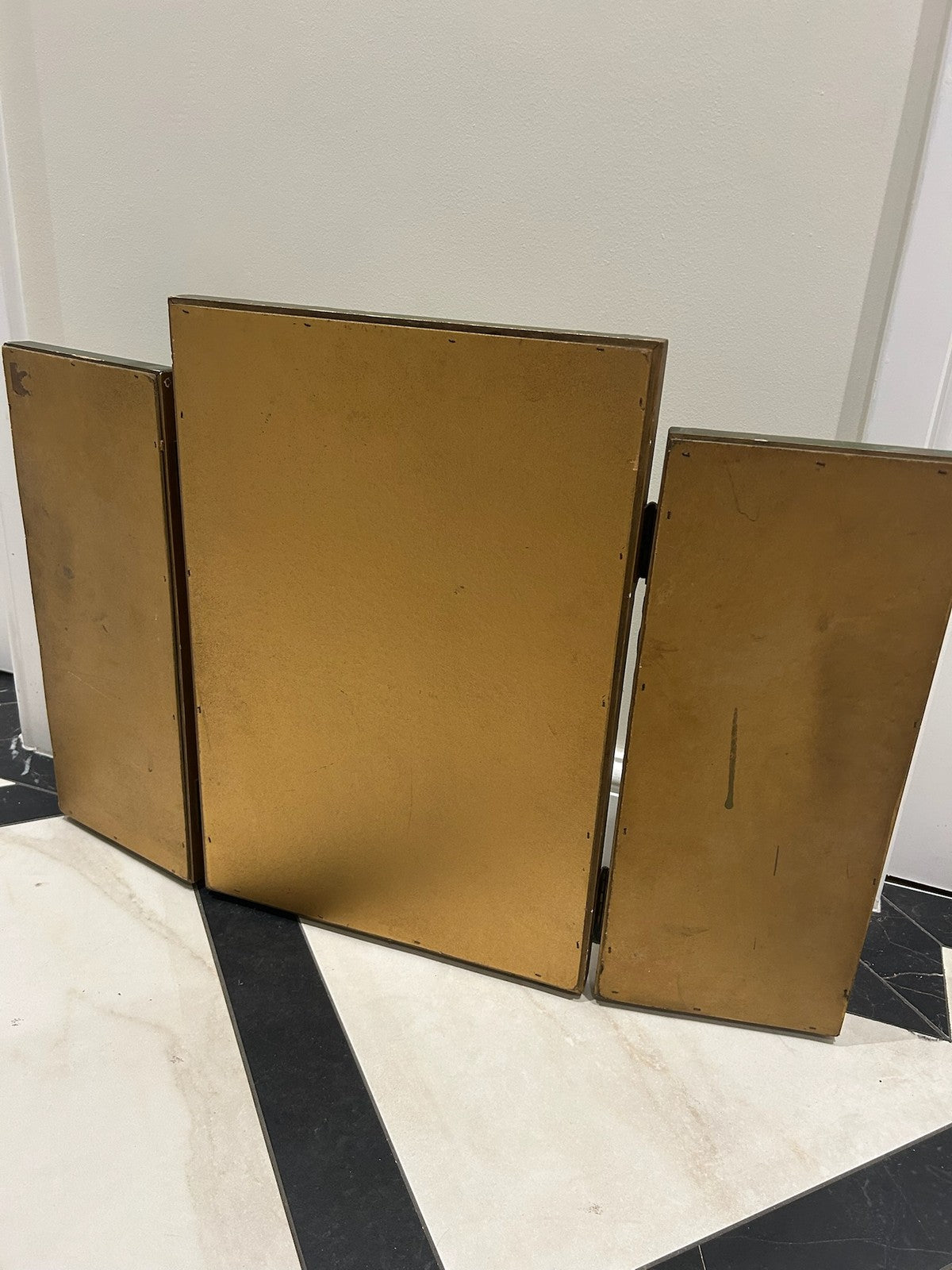 Antique Three Piece Dressing Table Mirror Gold Frame Vintage Vanity 49x70cm11