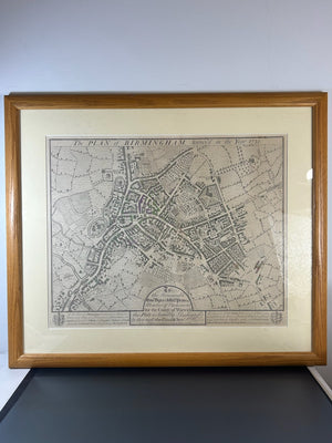 William Westley Plan of Birmingham 1731 18th Century Engraved Town Plan Framed