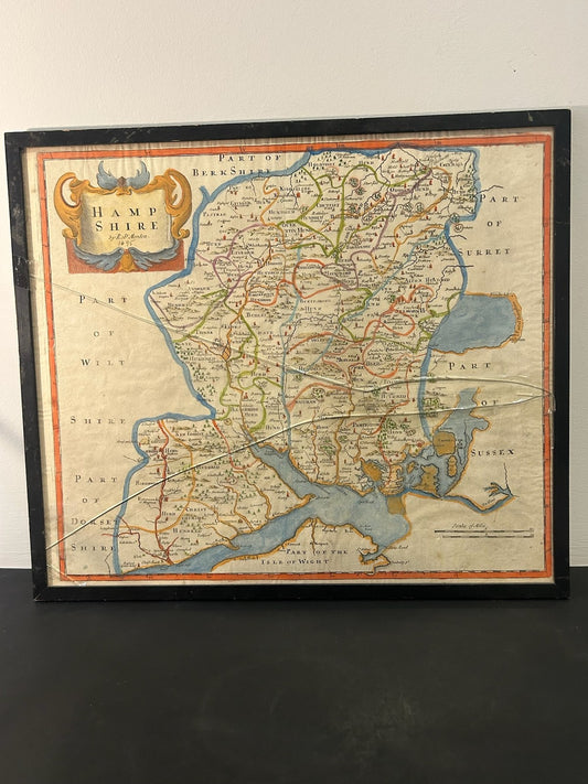 Antique Hampshire Map Robert Morden 1695 Camden Britannia Hand Coloured Framed0