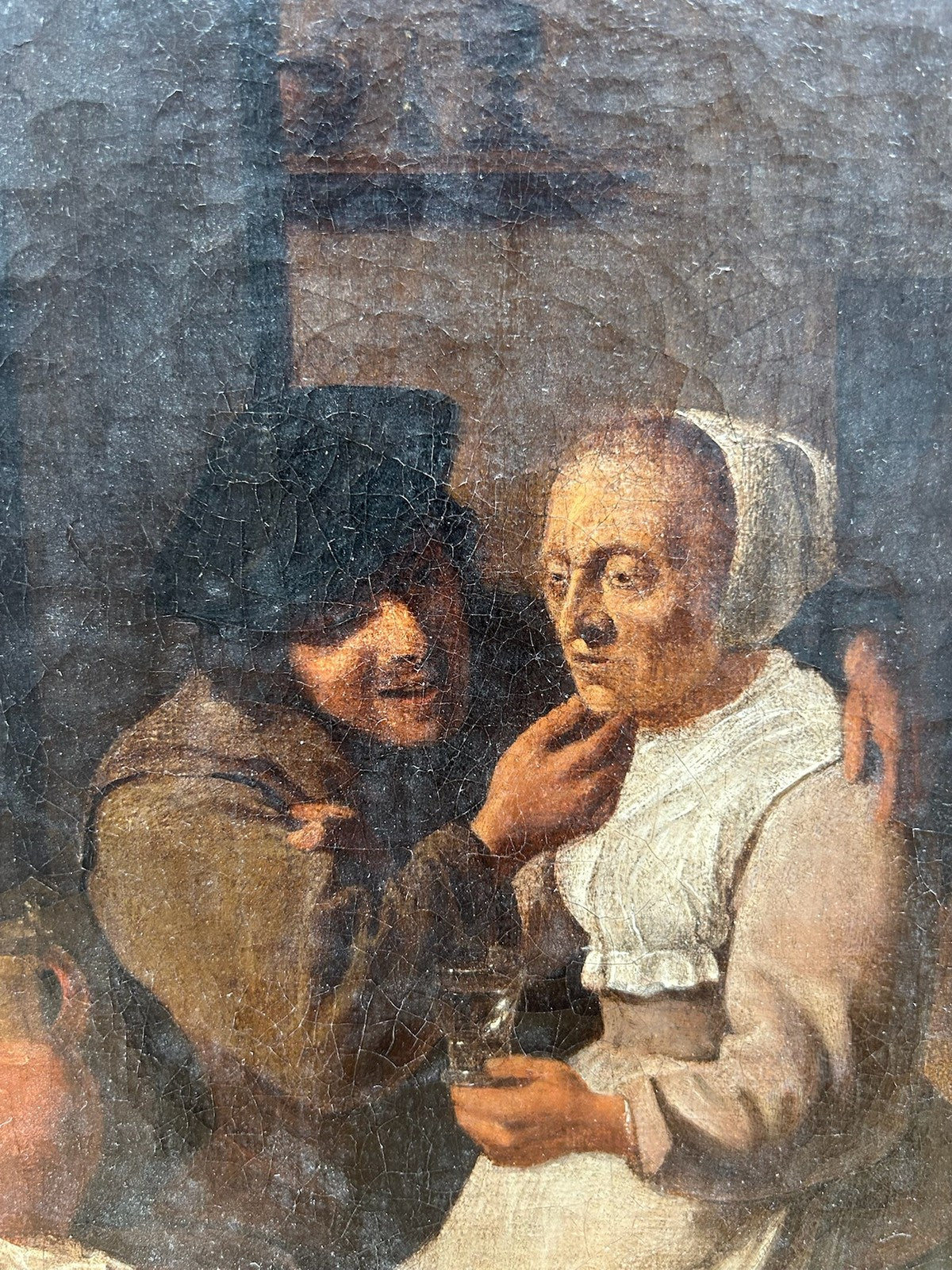 Antique Oil Painting Dutch Flemish School Tavern Scene Manner of Teniers Framed4
