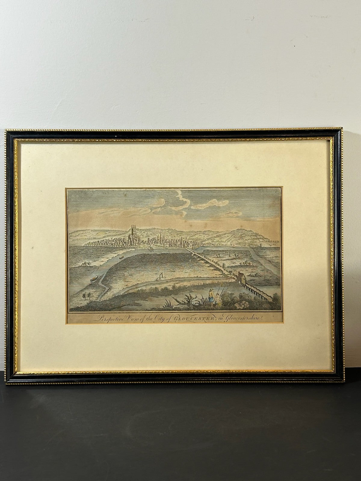 Perspective View of the City of Gloucester 18thC Hand Coloured Engraving Framed1