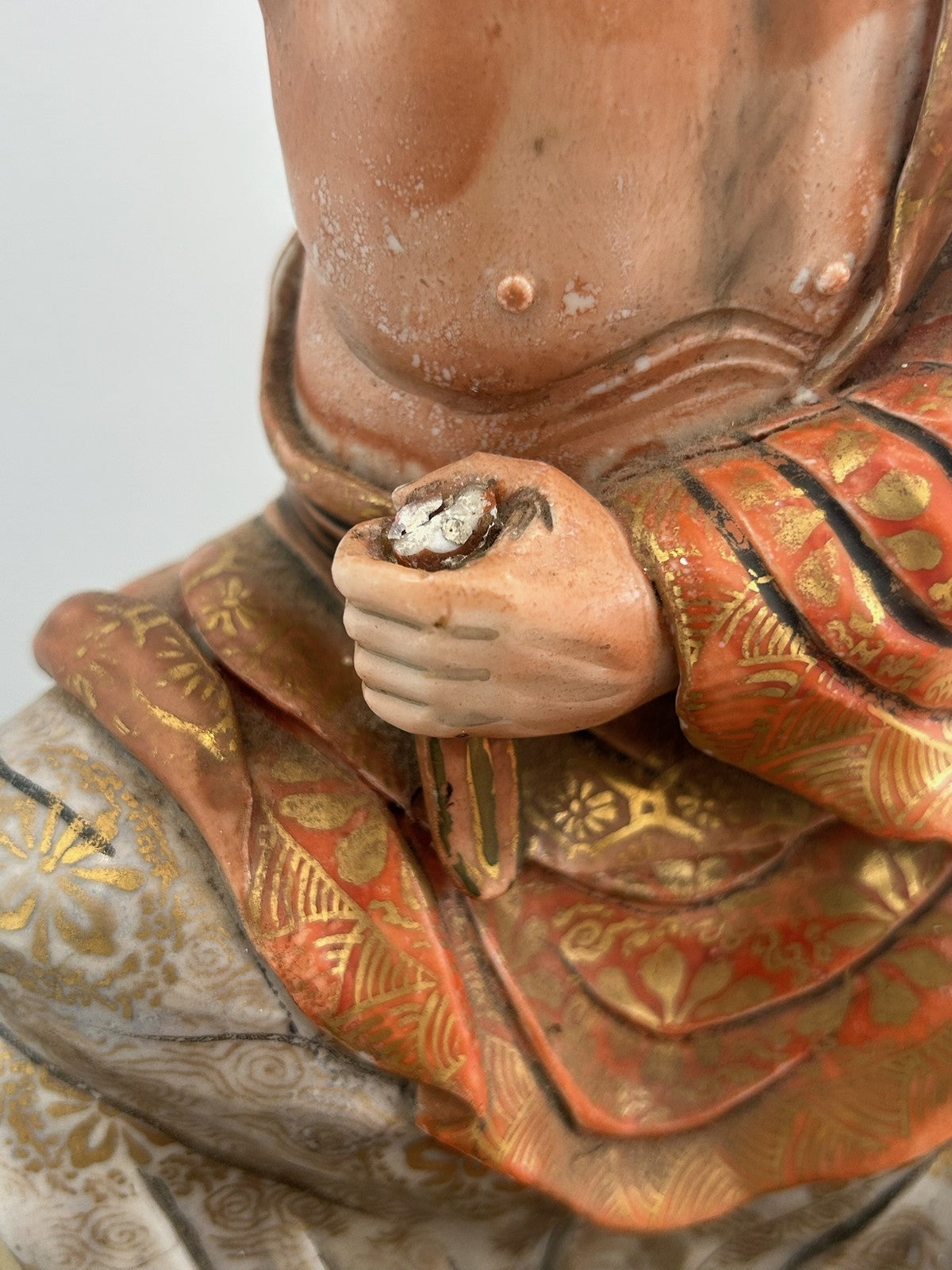 Antique Japanese Meiji Polychrome Pottery Figure of a Luohan / Monk & Vase4
