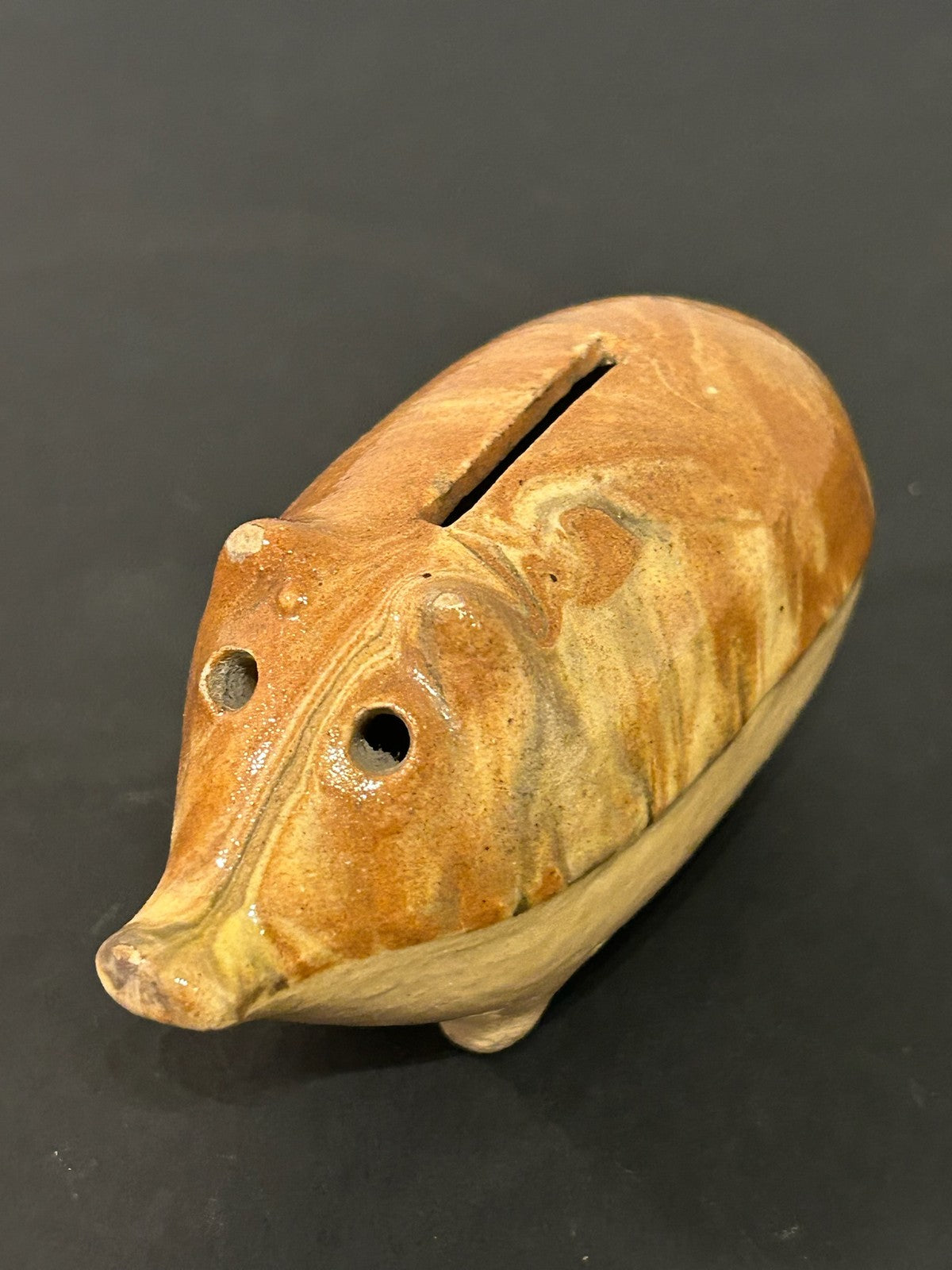 Antique 19th Century Slipware Pig Money Box Combed Slip Honey Glaze Folk 11cm9