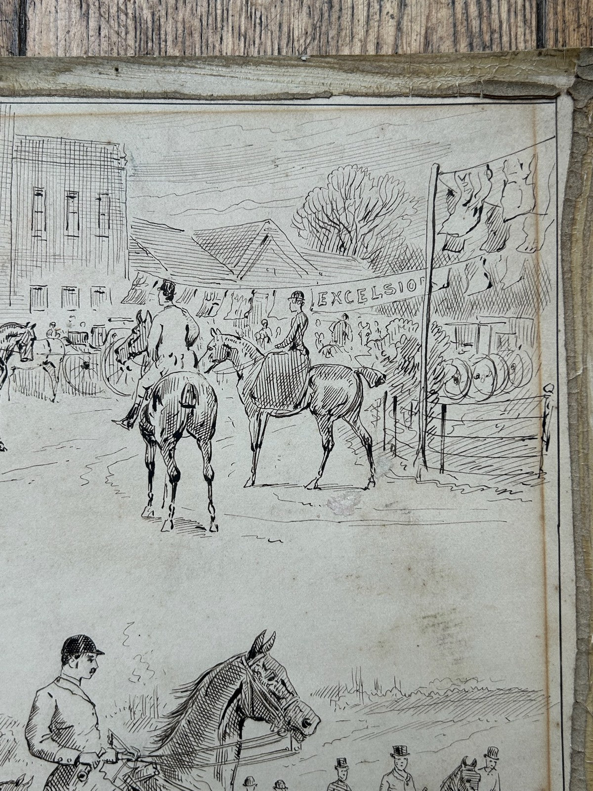 Sturgess Original Pen & Ink Drawing Mid Kent Staghounds Meet at Lion Farningham8