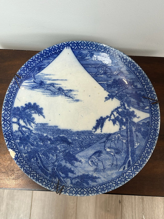 Japanese Blue & White Mount Fuji Landscape Plates A/F Rim Chip0