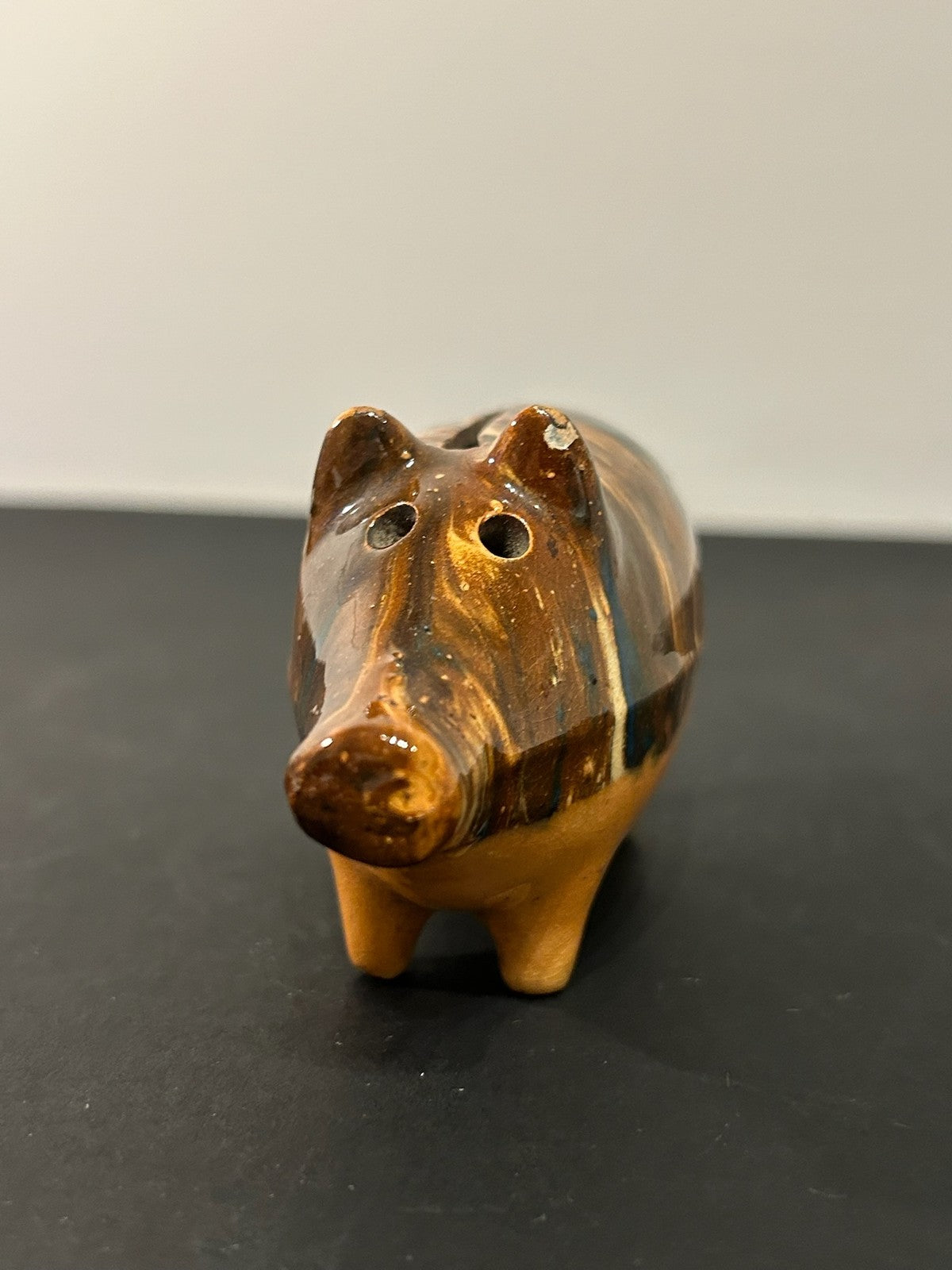 Antique 19th Century Slipware Pig Money Box Trailed Slip Earthenware Folk 11cm2
