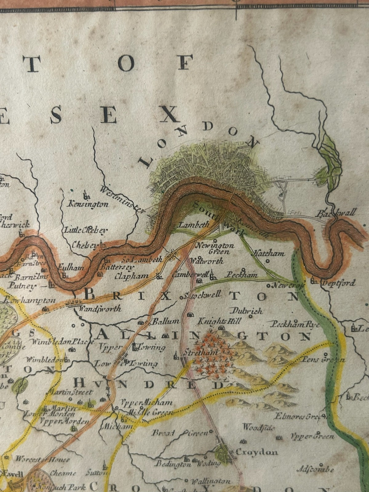 Antique Surrey Map Robert Morden Camden Britannia c.1695 Hand Coloured Framed4