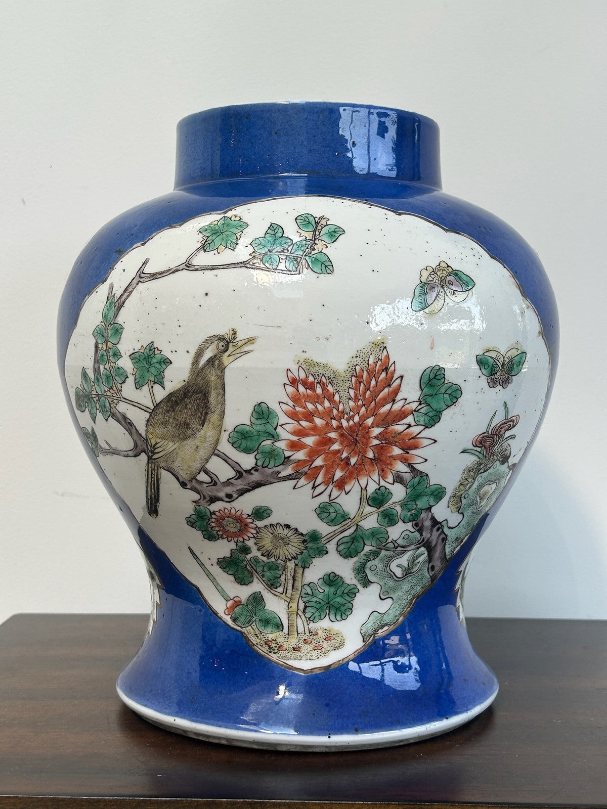 Antique Chinese Famille Verte Hand Painted Baluster Vase Birds & Peony2