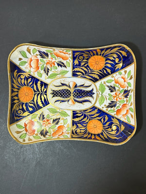 Antique English Porcelain Imari Oblong Dish Old Japan Pattern Cobalt Gilt 24cm