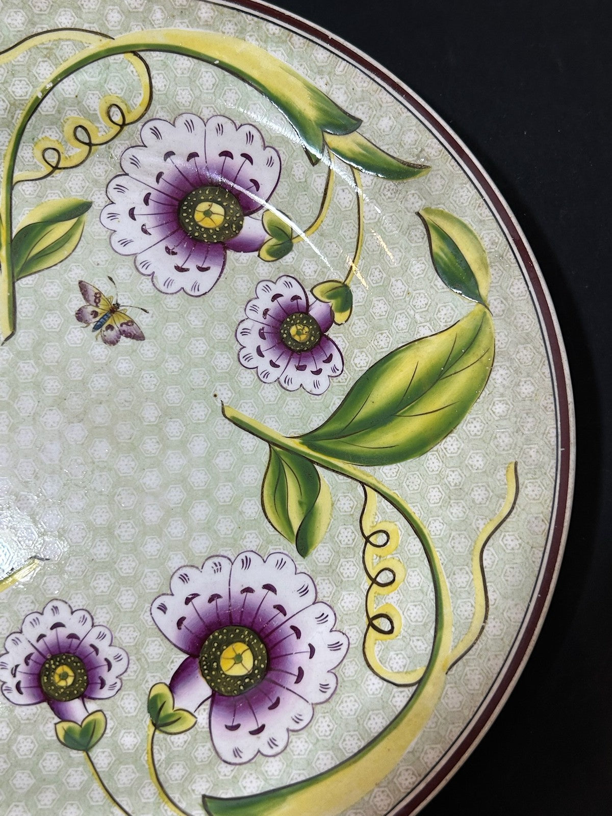 Antique Wedgwood Pearlware Yellow Ground Passion Flower Plate Impressed 21cm2