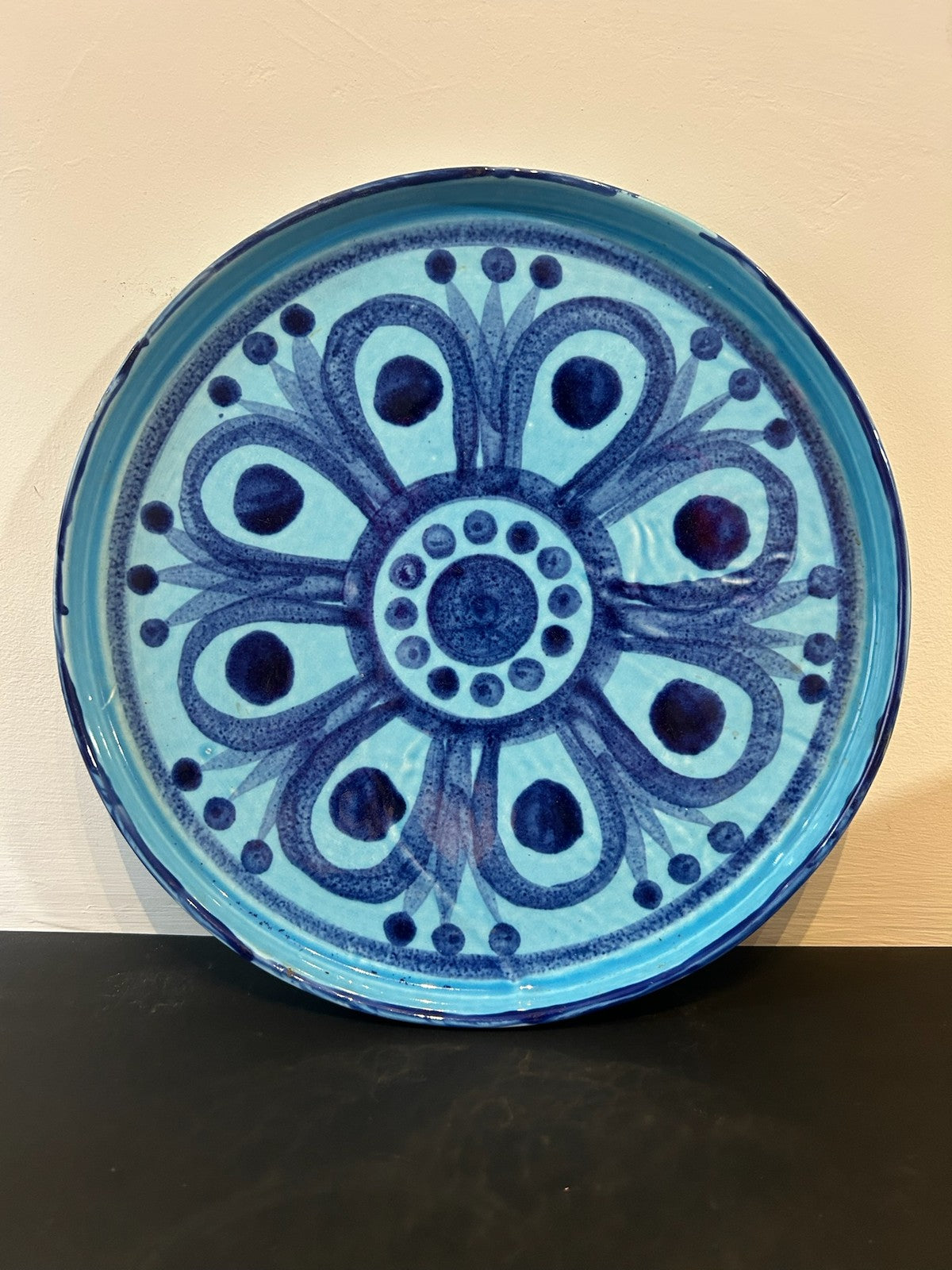 John ffrench Arklow Studio Pottery Plate Blue Turquoise Flower 1960s Ireland0