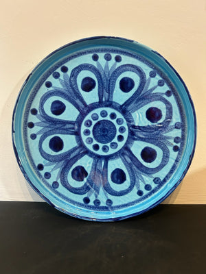 John ffrench Arklow Studio Pottery Plate Blue Turquoise Flower 1960s Ireland