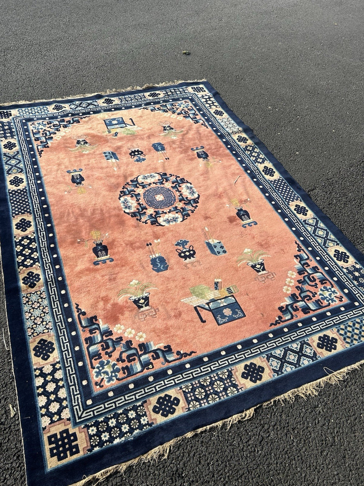 Semi Antique Chinese Pecking Rug CHINA Area Carpet Orange13