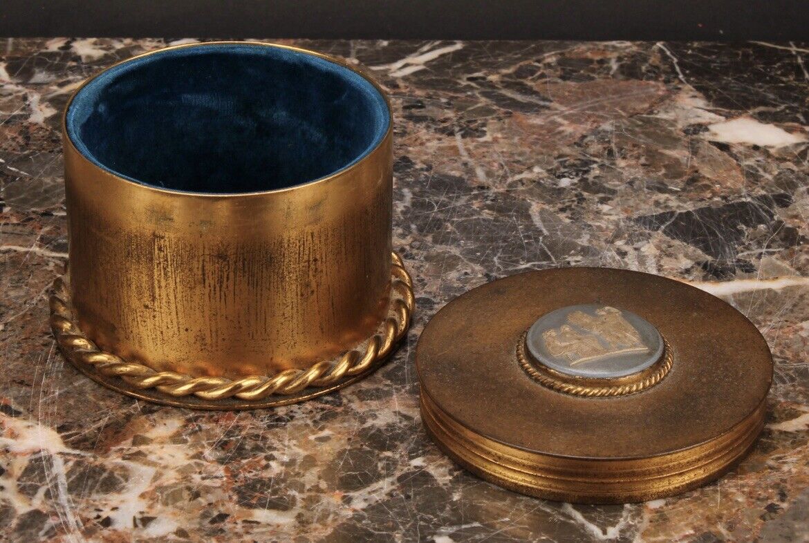 Jasperware Brass Container Pair Ormolu Wedgwood Jasperware Pair