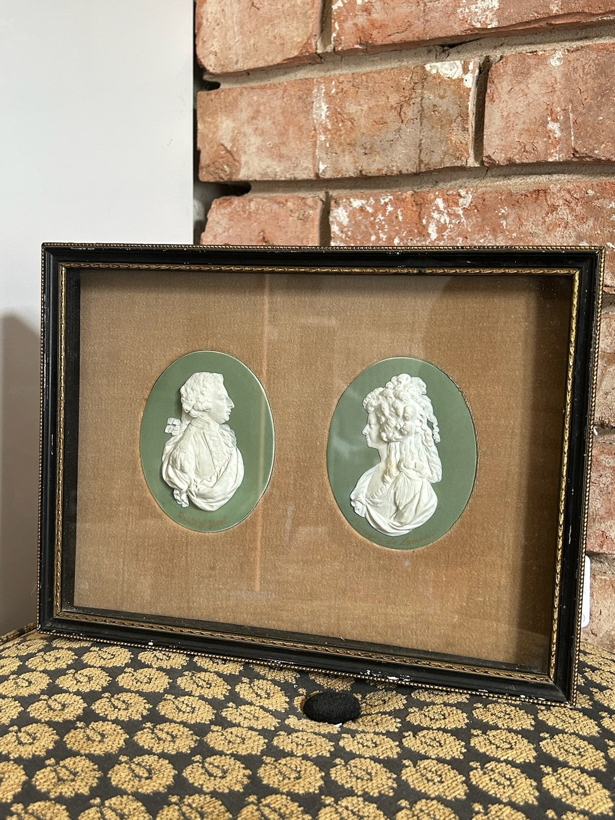 Pair Framed 18th Century Wedgwood Green Jasper Portrait Medallions Duke of York1