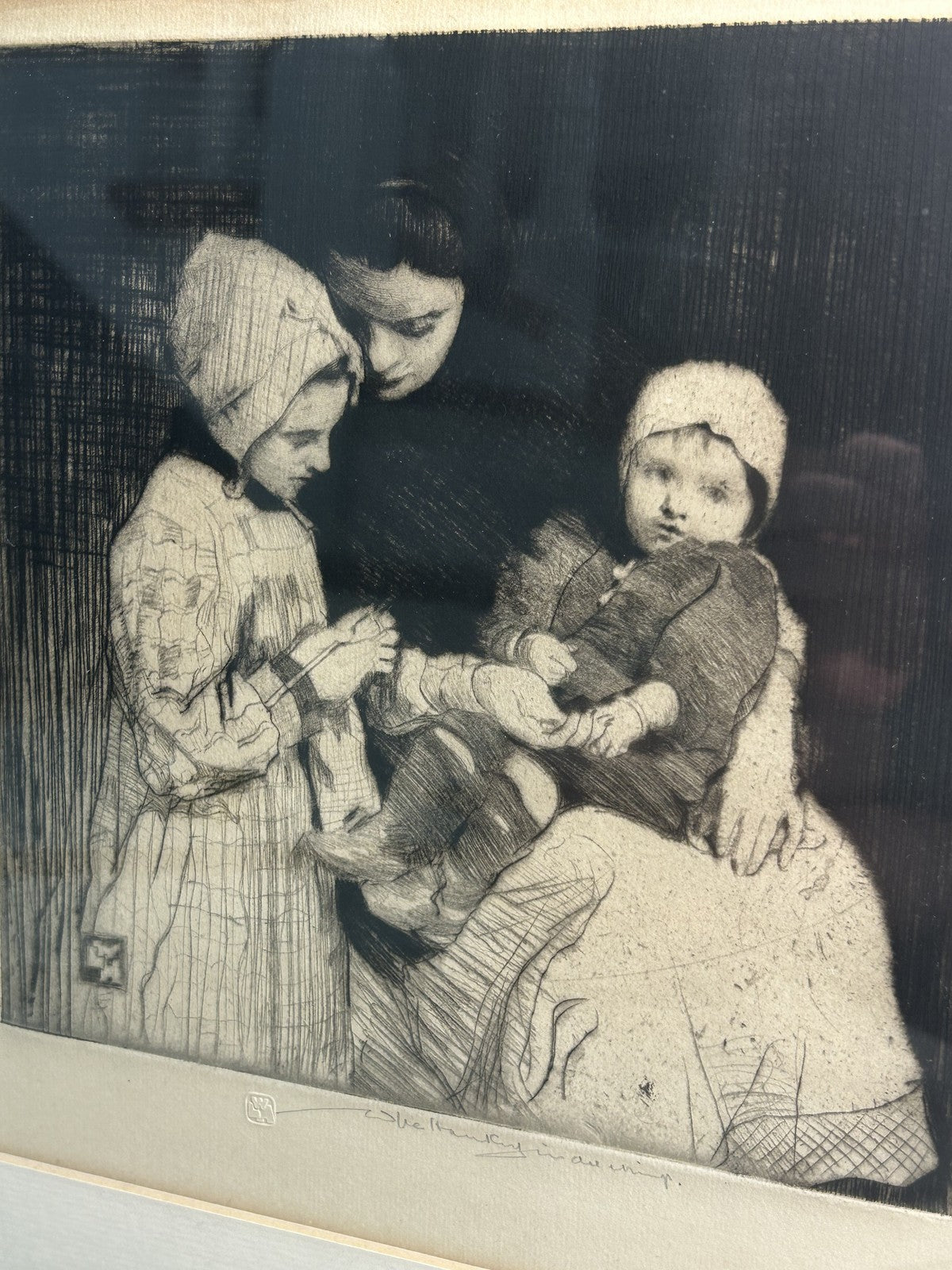William LeeHankey — Drypoint Etching — Mother and Two Children2