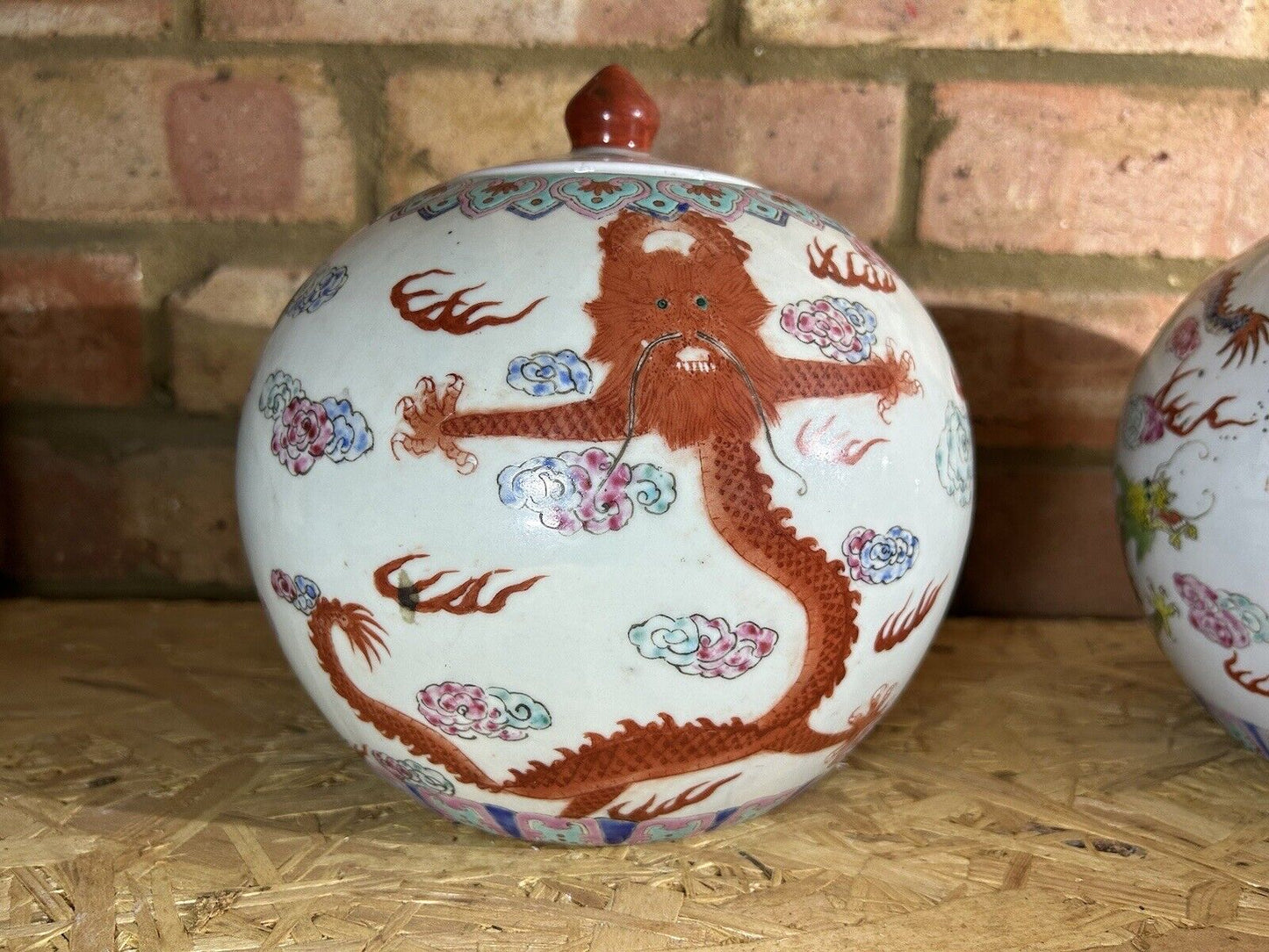 Pair large chinese dragon ginger jars Late 19th Early 20th century