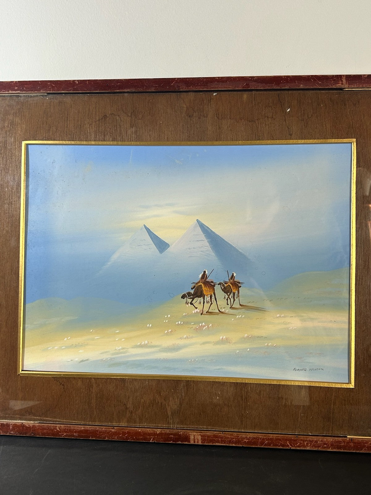 Forness Wilson Signed Gouache Pyramids Giza Camel Riders Egyptian Orientalist2