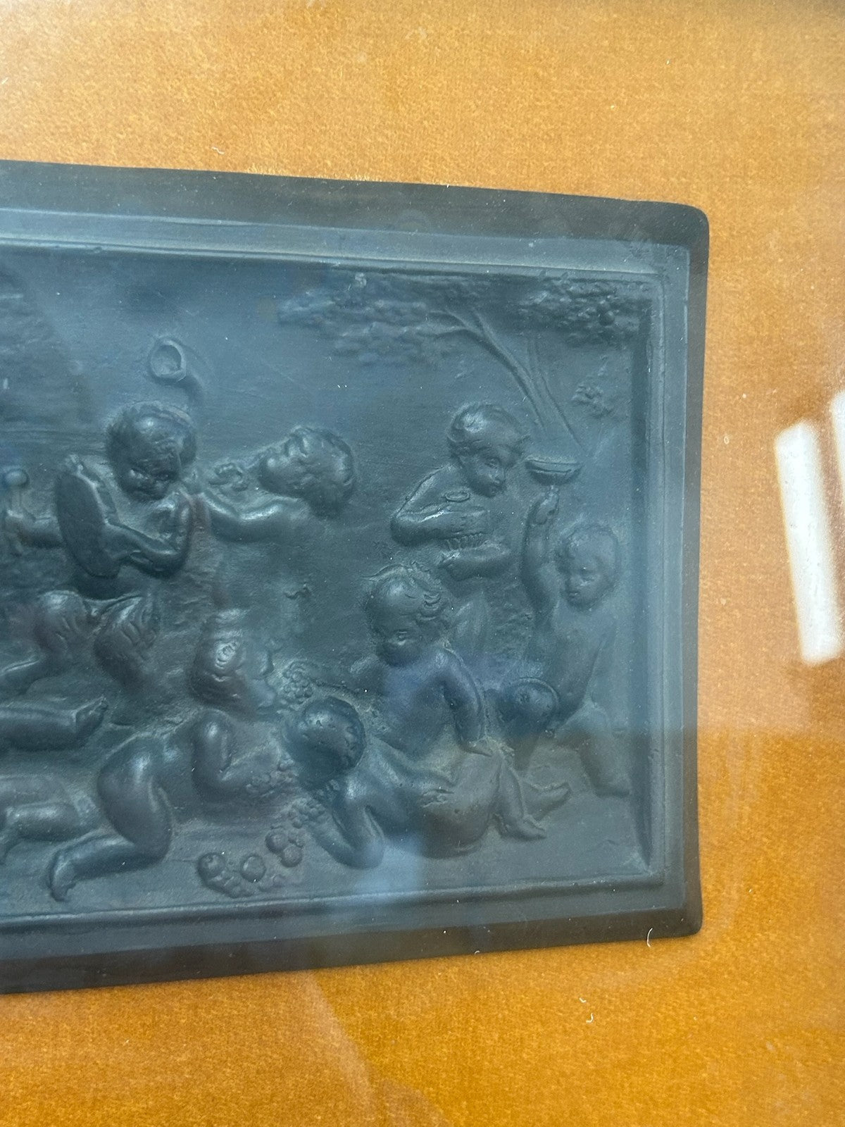 Wedgwood Black Basalt Framed Relief Plaque Putti poss. 18th C 32x283