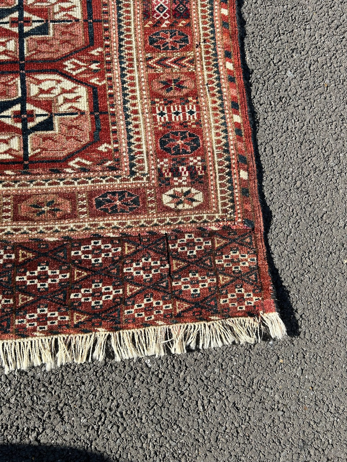 Antique Tekke Turkmen Rug Hand Knotted Wool Bokhara Gul Early 20thC 110x130cm9