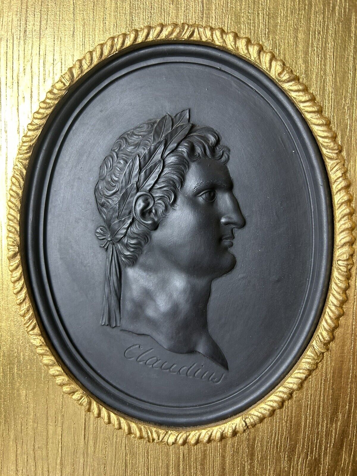 Wedgwood Black Basalt Earth 19th  Century Roman Emperor Claudius Plaque