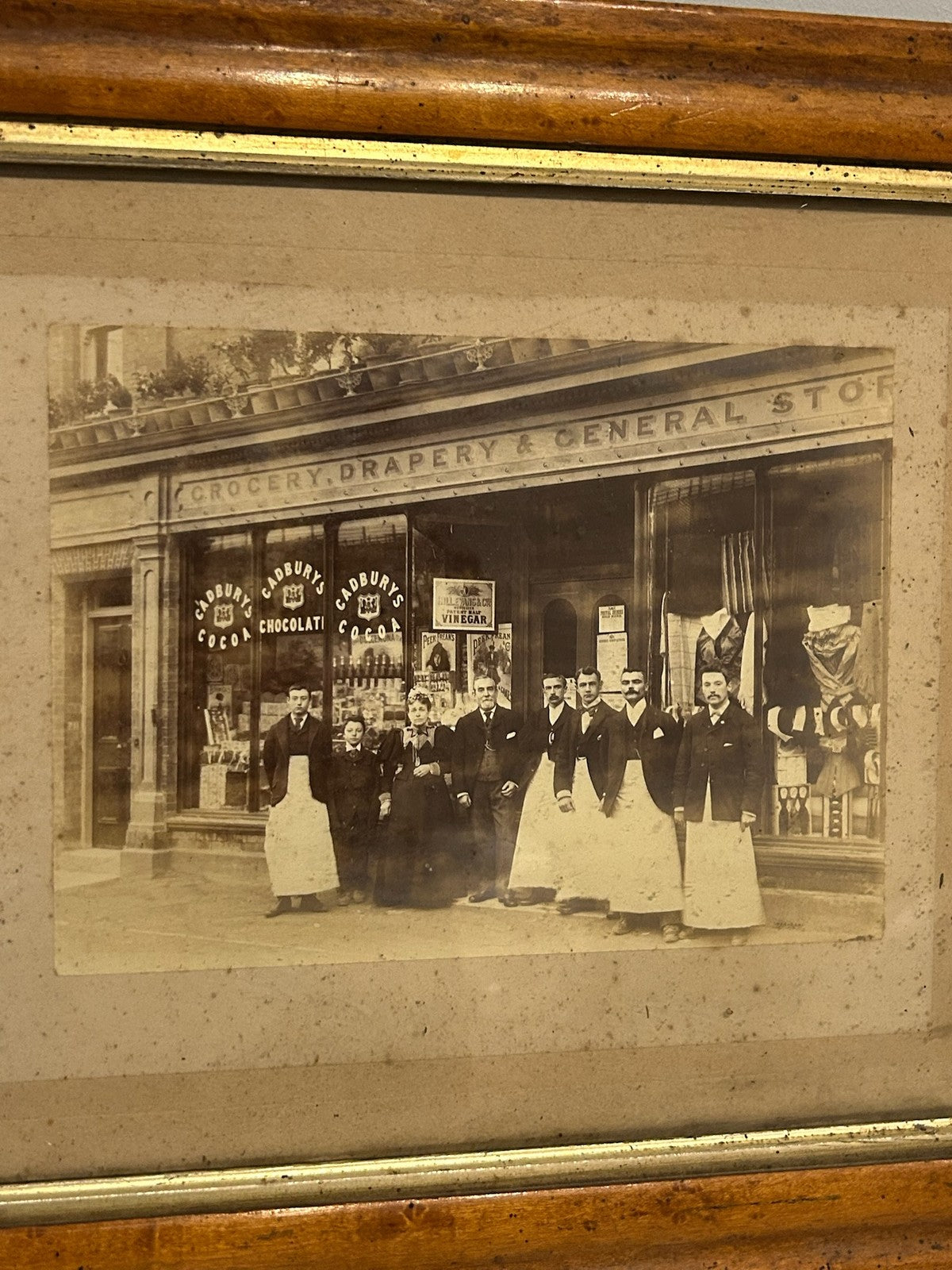 Vintage Photograph Edwardian Shop Front Grocery Drapery Staff Cadbury Framed1