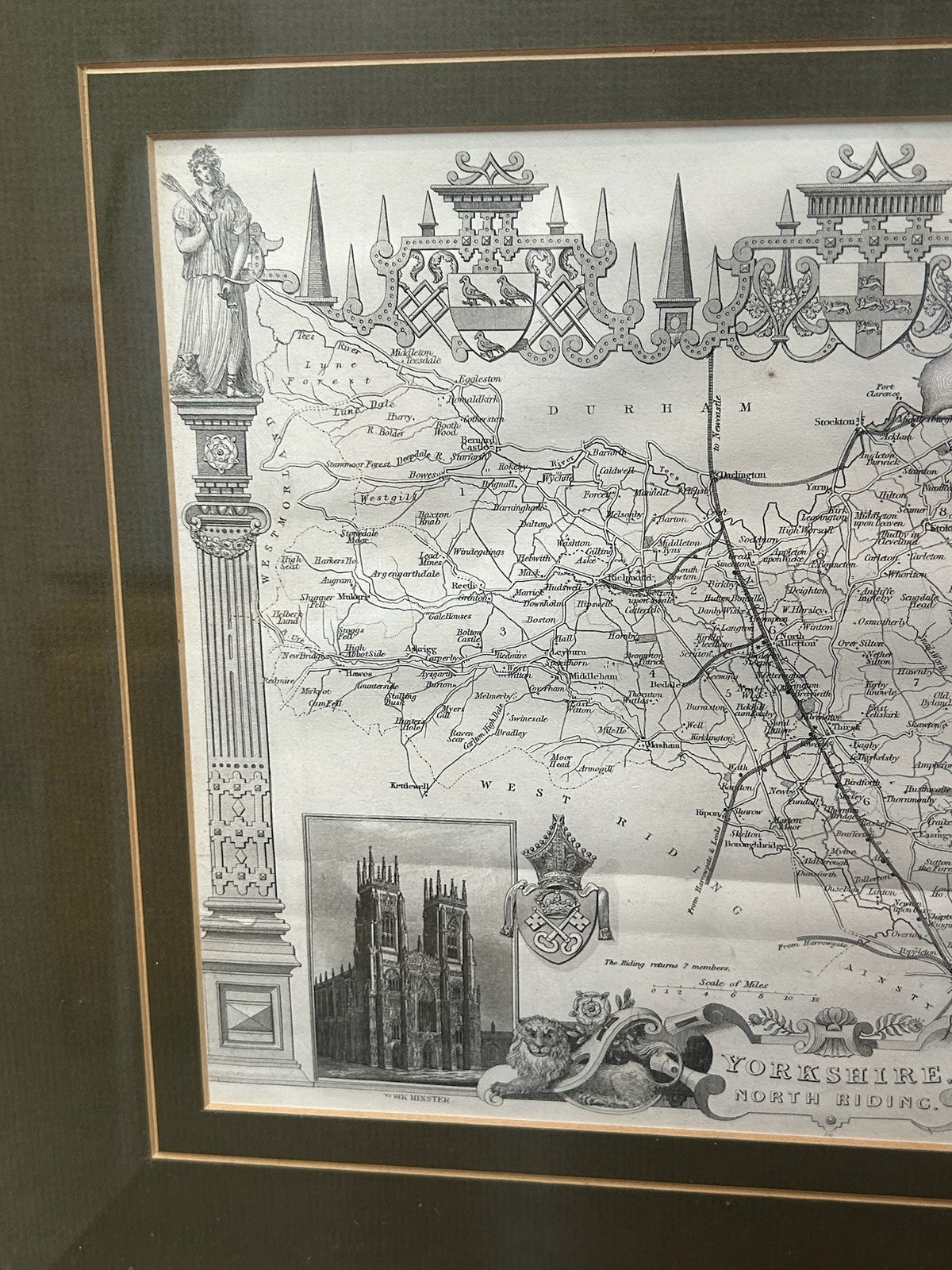 Antique Thomas Moule Map of Yorkshire Framed Steel Engraving c18401