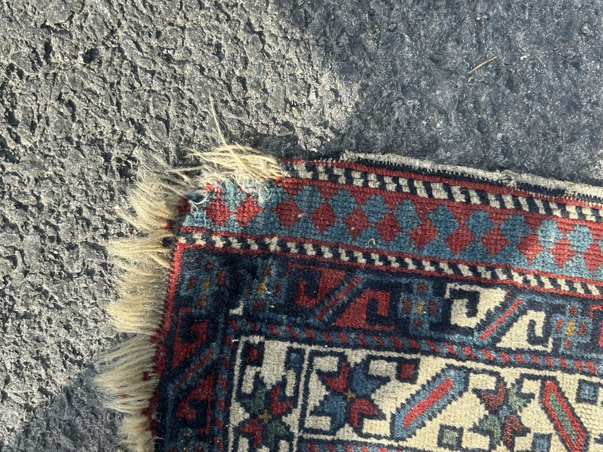 Antique Caucasian Kuba Rug c1900 Blue Lattice Chichi Hand Knotted Wool 127x155cm10